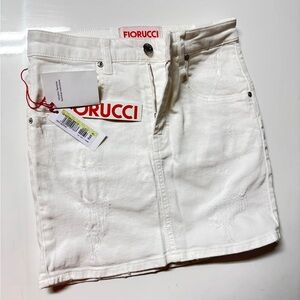 Fiorucci x Naomi Campbell White Distressed Denim Mini Skirt